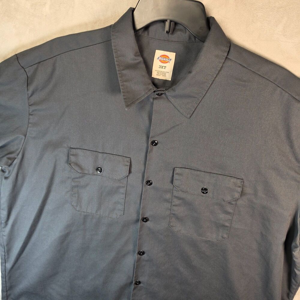 Dickies Men's Short Sleeve Work Shirt 3XT Charcoal Grey Button Up Dual Pocket
